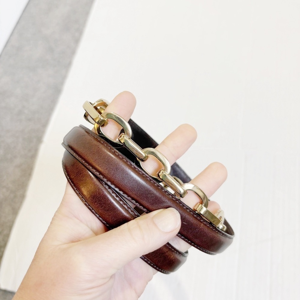 Fossil Brown Leather and Gold Chain Link Belt Size Medium Modern High Quality